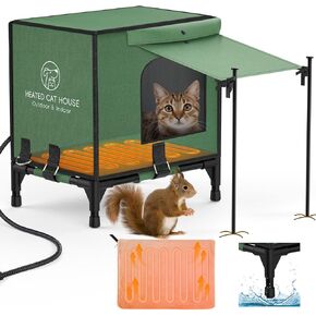 بيت القطط المدفأ غير القابل للتدمير من باوابو للاستخدام الخارجي في الشتاء، مظلة مقاومة للماء بنسبة 100% وقاعدة مرتفعة، مأوى معزول للقطط الخارجية مع سخان للقطط الوحشية، بيت قطط خارجي مقاوم للطقس، مقاس كبير in Kuwait