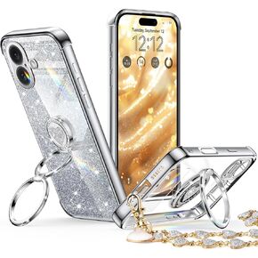 XYZ for iPhone 16 Pro Max Case with Stand, Phone Case with Double Ring Kickstand, Women Girls Bling Luxury Protective Case Heart for iPhone 16 Pro Max 6.9 inch, Black