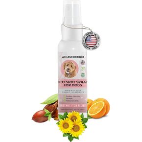 We Love Doodles USDA Organic Dog Hot Spot Spray, Itch Relief for Dogs Licking Paws, Made in USA, Anti-Itch Allergies, Dermatitis & Skin Irritation Treatment, Veterinarian Approved, 118mL