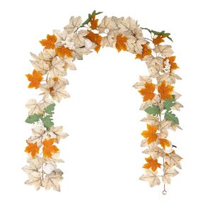6FT Fall Garland Maple Leaf,Artificial Garlands with White Berry Pumpkin,Hanging Vine Autumn Garland Thanksgiving Christmas Decor for Fireplace Wall Window Indoor Outdoor Home (1 PCS)
