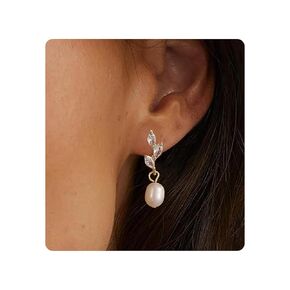 pearl earrings for women,14K Gold plated pearl drop earrings freshwater pearl dangle earrings long drop earrings for women Wedding Earrings for Brides Jewelry gift
