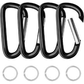 sprookber 4" & 5" Extra Large Aluminum Carabiner D Ring, Black Caribeener Clips, Spring Snap Hook for Keychain Clip, Set of 4