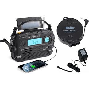 KA600 Black Solar/Crank AM/FM/SW NOAA Weather Radio, Bonus AC Adapter/Charger, 5-LED Reading lamp, 3-LED Flashlight, Thermometer & Humidity Meter (Kaito)