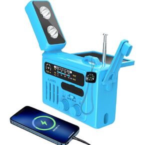 Solar Hand Crank Emergency Radio,NOAA/AM/FM with LED Flashlight & Reading Lamp,USB Type-C/Solar/Hand Crank Charging,Bluetooth Speaker,SOS Alarm&Compass for Camping Indoor Outdoor Emergencies