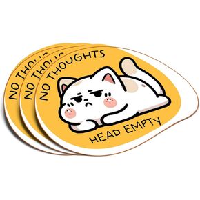 (3Pcs) No Thoughts Head Empty Sticker Cat Decal Waterproof Vinyl Stickers Adult for Laptop Kindle Car Tumbler Water Bottle Mug Phone Notebook - Size 3"x2.4"