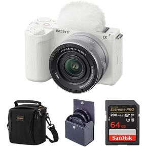 Sony Alpha ZV-E10 II Mirrorless Camera with E PZ 16-50mm f/3.5-5.6 OSS II Lens, White, Bundle with 64GB Memory Card, 40.5mm Filter Kit and Shoulder Bag