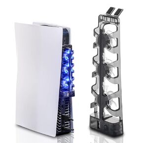 OLYGIVE PS5 Slim Accessories, PS5 Slim Cooling Fan, with LED Light and USB 3.0 Hub, Compatible with Playstation 5 Slim Disc & Digital-Black