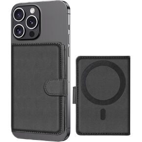 Magnetic Leather Wallet Card Holder for MagSafe iPhone 16/15/14/13/12 Pro/Max/Plus (Not for iPhone 13/12 Mini), Adjustable Stand, RFID Blocking Flip Wallet (Carbon Fiber)