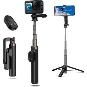 AFAITH Extendable Selfie Stick Tripod with Remote Control for GoPro Hero 13 12 11 10 9 8 MAX and Smartphone, Stable Portable Pole Monopod with Wireless Bluetooth Remote for GoPro and Smartphone