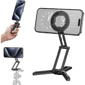 Magnetic Pocket Phone Tripod Foldable Compatible with Magsafe iPhone 16/15/14/13/12 Plus Pro Max Series, MG03 PRO Aluminium Smartphone Mini Tripod Cell Phone Stand Magnet Quick Mount