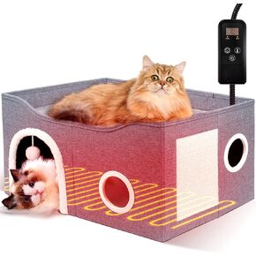 Heeyoo Cat House for Indoor Cats - Large Cat Bed Cave with Fluffy Ball and Scratch Pad, Foldable Cat Houses & Condos, Cat Hideaway, Covered Cat Bed for Multi Small Large Kitty, 23.8x15.9x13.2 Inches