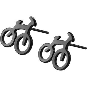 Bicycle Small Stud Earrings Silver Plated Handmade Cute Mini Bike Vehicle Hollow Out Geometric Lightweight Tiny Earrings for Women Teen Girls Minimalist Ride Lover Birthday Fashion Jewelry Gifts