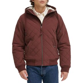 Levi's Men's Diamond Quilted Hoody Bomber with Sherpa Lining, Decadent Chocolate