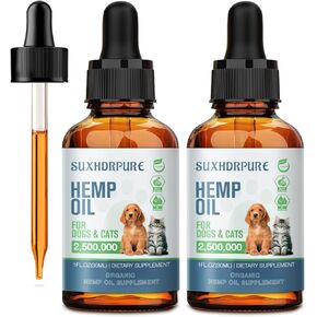 2 Pack Organic Hеmp Oil for Dogs & Cats Helps Pets with Аnxiety Pаin Strеss Slееp Аrthritis, Sеizures Rеlief Joint Support Hemp Oil Drops Made in USA