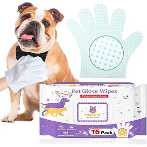 Dog Cleaning Gloves Wipes 30pcs Deodorizing Disposable Pet Grooming Bathing Gloves Extra Thick, No Rinse Shampoo Dry Cleaning Gloves Lick Safe for Dogs & Cats Paw Face Ear Fur and Butt