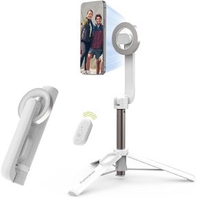 PureGear Magnetic Selfie Stick Tripod Stand with Wireless Remote, Compatible with MagSafe for iPhone 15/14/13/12 Series and Android Phones, Extendable Tripod Mount and Stand (White)
