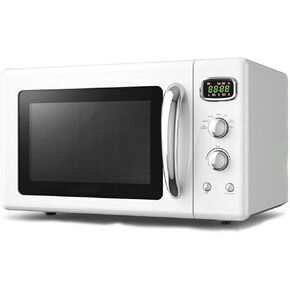GOFLAME Large 0.9Cu.ft Countertop Microwave Oven, 900-Watt Retro Microwave w/Child Safety Lock, Defrost & Auto Cooking Function, LED Display, Glass Turntable, White