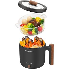 Hot Pot Electric, Multifunctional Non-Stick Sauté Pan,1.8L Portable Mini Ramen Cooker With Steamer For Pasta, Egg, Oatmeal, Soup, Fried Chicken, Shabu-Shabu With Power Adjustment, Apricot