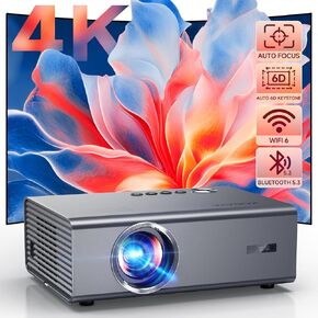[Auto Focus/Full-Angle Auto Keystone]Smart Projector with WiFi 6 and Bluetooth,4K Support 850ANSI Kogata Outdoor Movie Proyector for Home Theater UP to 300"& 50% Zoom,1080P Native Ceiling Projector