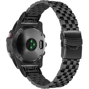 YISIWERA Stainless Steel 5 Rows Watch Band 26mm Compatible for Garmin Fenix 6X, 5X Plus Garmin Fenix 6X 6X Pro 5X 3 3HR Pro Sapphire Editions Black