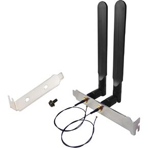WiFi 6E Antenna Tri-Band 6GHz 5GHz 2.4GHz RP-SMA Male + 10in U.FL MHF4 to RP SMA Female Extension Cable + Computer Back Slot Cover Bracket