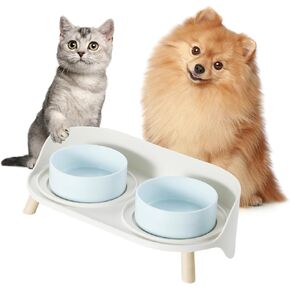 Elevated Ceramic Dog Bowl Set - Double Dog Bowls with Splash Proof Stand - Dog Food and Water Bowl Set - Candy Colored Dog Feeding Bowls - Pet Dishes for Cats and Puppies - 1 Cup (10 fl oz) - White