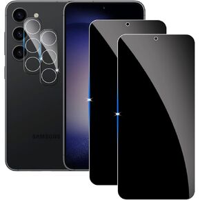 【2+2 Pack】 Privacy Screen Protector for Samsung Galaxy S23 9H Tempered Glass Anti-Spy Private Film Compatible for Samsung S23 and (2 Pack) Camera Lens Protector