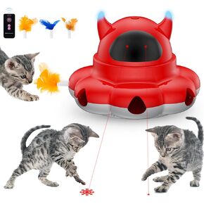 2-in-1 Interactive Cat Toys for Indoor Cats, Automatic Cat Toy with 7 Holes Mice Whack A Mole Moving Feather, Smart Cat Toy (White)