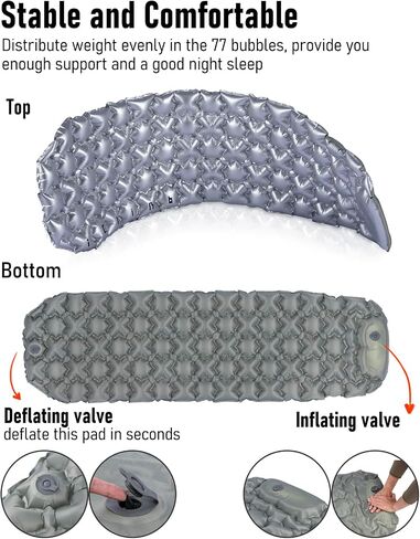iClimb Ultralight Compact Sleeping Pad with Built-in Pump Inflatable Portable Air Mattress for Camping Backpacking Hiking (Silver) in Kuwait