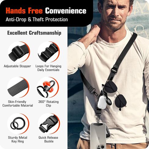 ELV Phone Lanyard with Phone Tether: Crossbody Phone Lanyard for iPhone - Quick Release Cell Phone Strap for Phone Case with Metal Phone Tether Tabs in Saudi Arabia