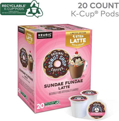 ذا أوريجينال دونات شوب Sundae Fundae One Step Latte، كبسولات Keurig Single Service K-Cup، 60 قطعة (6 عبوات من 10) in Saudi Arabia