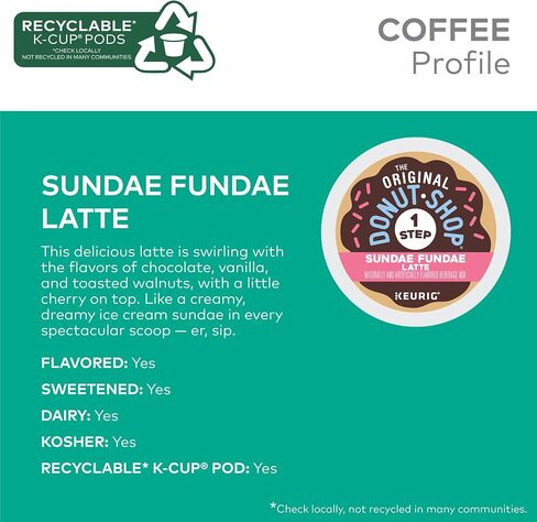 ذا أوريجينال دونات شوب Sundae Fundae One Step Latte، كبسولات Keurig Single Service K-Cup، 60 قطعة (6 عبوات من 10) in Saudi Arabia