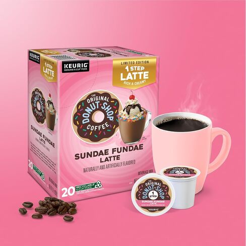 ذا أوريجينال دونات شوب Sundae Fundae One Step Latte، كبسولات Keurig Single Service K-Cup، 60 قطعة (6 عبوات من 10) in Saudi Arabia