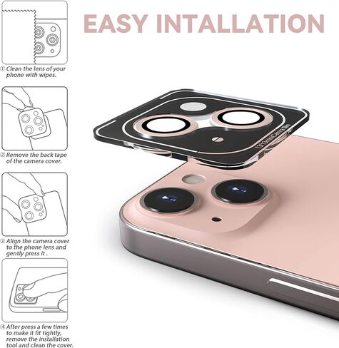 CloudValley Camera Lens Protector Designed for iPhone 13/13 Mini, Tempered Glass Protective Film, Aluminum Alloy Camera Lens Cover, Pink in Kuwait