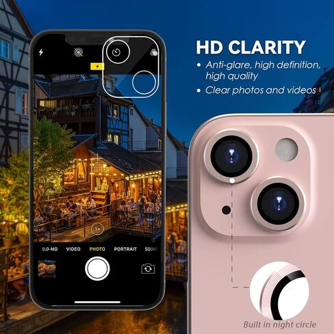 CloudValley Camera Lens Protector Designed for iPhone 13/13 Mini, Tempered Glass Protective Film, Aluminum Alloy Camera Lens Cover, Pink in Kuwait