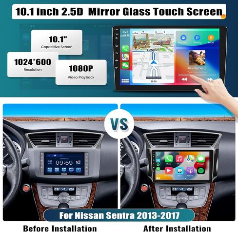 UNITOPSCI Android Car Stereo for Nissan Sentra 2013-2017 Wireless CarPlay Android Auto 4G+64G 8 Core 10.1 Inch Touchscreen Bluetooth Mirror Link GPS Navigation FM/RDS Radio WiFi DSP SWC+Camera Mic in Saudi Arabia