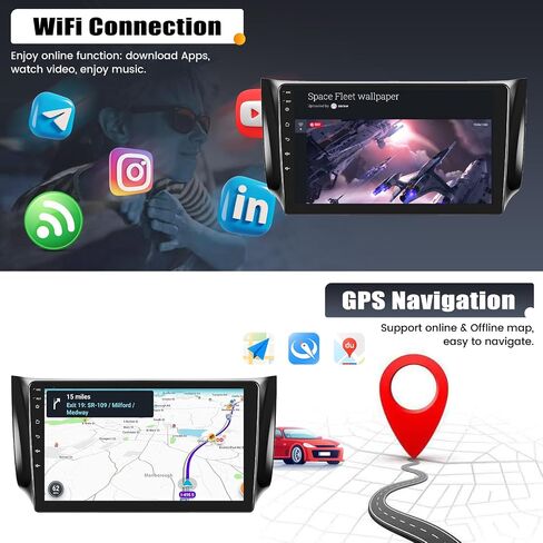 UNITOPSCI Android Car Stereo for Nissan Sentra 2013-2017 Wireless CarPlay Android Auto 4G+64G 8 Core 10.1 Inch Touchscreen Bluetooth Mirror Link GPS Navigation FM/RDS Radio WiFi DSP SWC+Camera Mic in Saudi Arabia