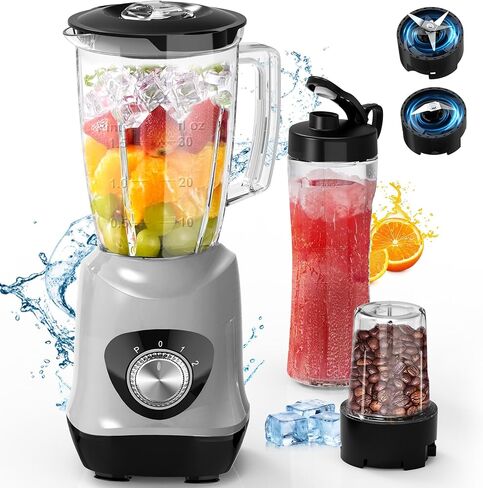 Personal Blender for Shakes and Smoothies, Portable Blender and Grinder Combo with No-BPA 34oz Blender Cup, 20oz To-Go Cup & Spout Lids, 5oz Grinding Cup for Shakes, Frozen Drinks, Sauces, 10-Piece in Saudi Arabia