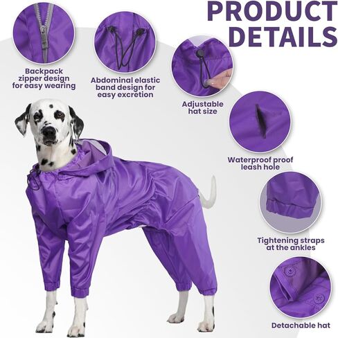 Dog Raincoat, Dog Raincoats for Large Dogs, Dog Rain Jacket with Clear Hooded, Waterproof Dog Poncho Snow-Proof Dog Vest Rainwear, Rain Clothes Apparel with Leash Hole Border Collie Purple XL in Kuwait