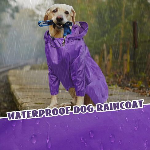 Dog Raincoat, Dog Raincoats for Large Dogs, Dog Rain Jacket with Clear Hooded, Waterproof Dog Poncho Snow-Proof Dog Vest Rainwear, Rain Clothes Apparel with Leash Hole Border Collie Purple XL in Kuwait