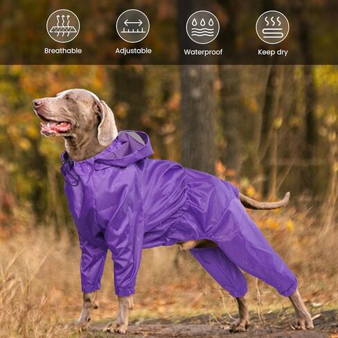 Dog Raincoat, Dog Raincoats for Large Dogs, Dog Rain Jacket with Clear Hooded, Waterproof Dog Poncho Snow-Proof Dog Vest Rainwear, Rain Clothes Apparel with Leash Hole Border Collie Purple XL in Kuwait