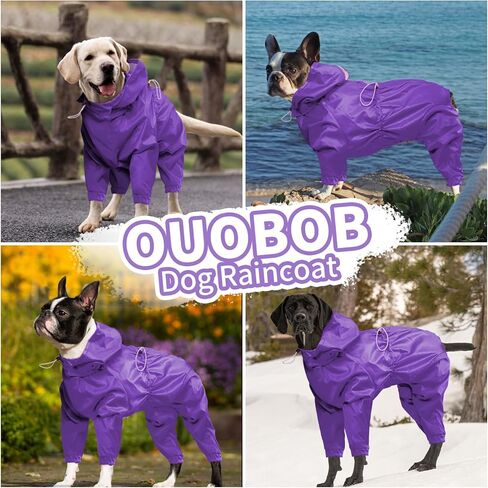 Dog Raincoat, Dog Raincoats for Large Dogs, Dog Rain Jacket with Clear Hooded, Waterproof Dog Poncho Snow-Proof Dog Vest Rainwear, Rain Clothes Apparel with Leash Hole Border Collie Purple XL in Kuwait