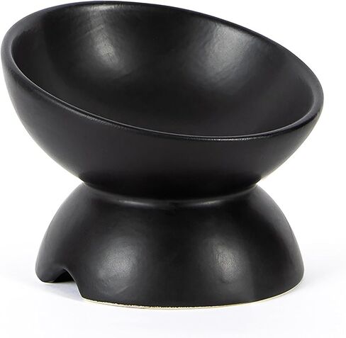 Ceramic Elevated Cat Food Bowl, Tilted Cat Food and Water Bowl, Anti Vomiting and Protect Pets' Spines Dishes for Small Dog, Fat Faced Cat, Kitten (Black) in Saudi Arabia