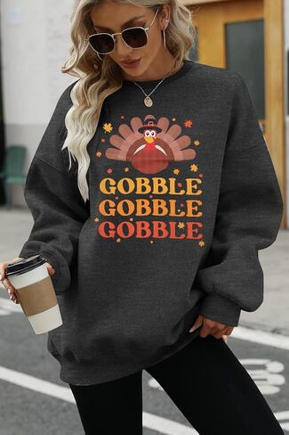 FASHGL سويت شيرت كبير الحجم لعيد الشكر للسيدات أروع تركيا على الطاولة قميص كاجوال بأكمام طويلة بلوفر علوي in Kuwait