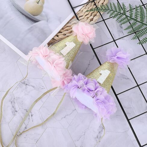 1st Cat Birthday Hat, 2 Pieces Dog Birthday Hat Cute Cat Happy Birthday Party Hat Adjustable Dog Headband Crown Dog First Birthday Party Hats with Flowers for Small Medium Large Dogs Cats Puppy Pets in Saudi Arabia
