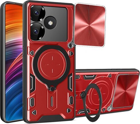 Ysnzaq Armor Case for Xiaomi Redmi Turbo 3 /Poco F6 5G, Lens Sliding Phone Cover with Magnetic Coil Bracket for Xiaomi Redmi Turbo 3 /Poco F6 5G CQ Black in Kuwait