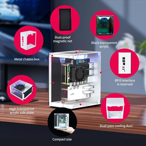Yahboom RPi 5 Case,Micro Desktop Aluminum Case with Pi5 Active Cooler,PWM Fan, RGB Lightint Bar,Mini Tower PC Case,OLED Display in Kuwait