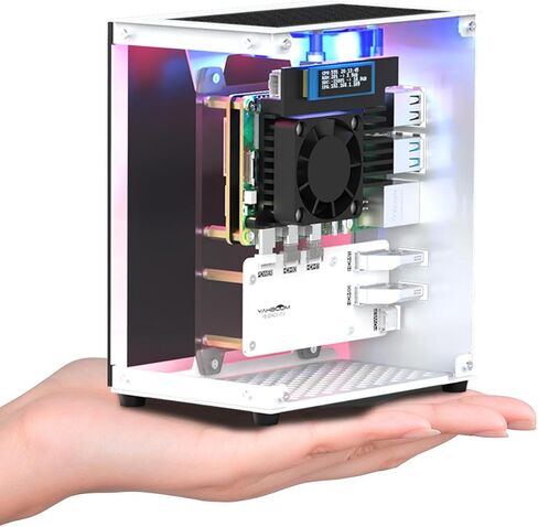 Yahboom RPi 5 Case,Micro Desktop Aluminum Case with Pi5 Active Cooler,PWM Fan, RGB Lightint Bar,Mini Tower PC Case,OLED Display in Kuwait