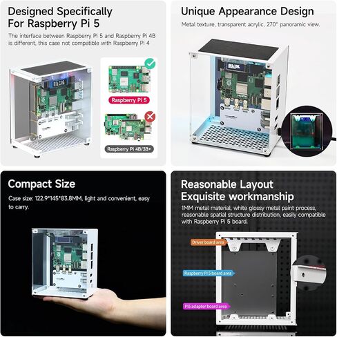 Yahboom RPi 5 Case,Micro Desktop Aluminum Case with Pi5 Active Cooler,PWM Fan, RGB Lightint Bar,Mini Tower PC Case,OLED Display in Kuwait