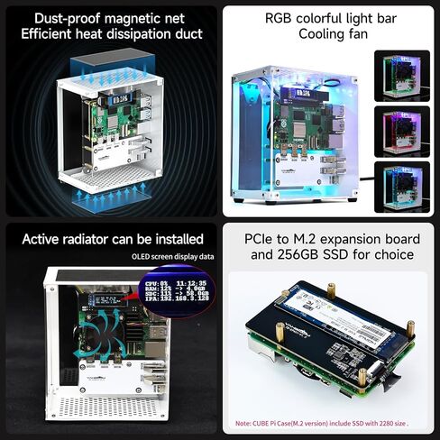 Yahboom RPi 5 Case,Micro Desktop Aluminum Case with Pi5 Active Cooler,PWM Fan, RGB Lightint Bar,Mini Tower PC Case,OLED Display in Kuwait